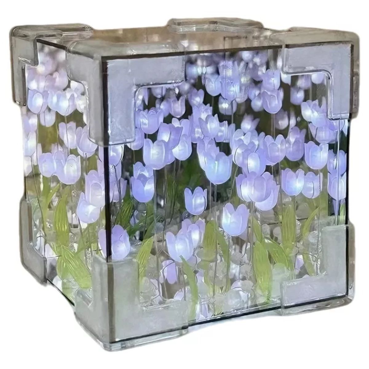 GENERICO - Cubo Lampara de tulipanes infinito con luz Morado