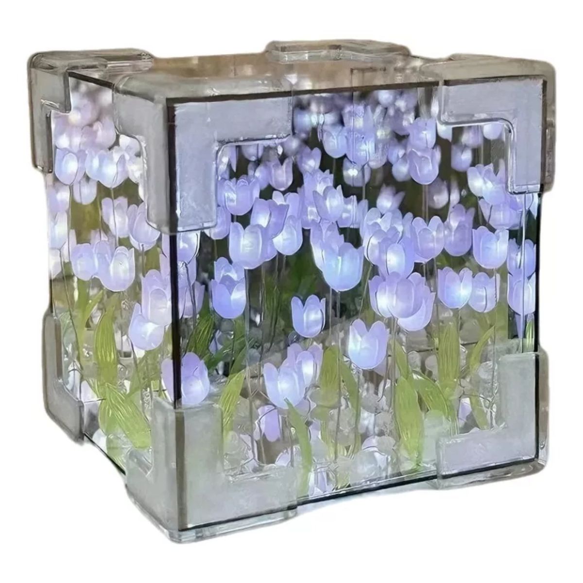 GENERICO - Cubo Lampara de tulipanes infinito con luz Morado