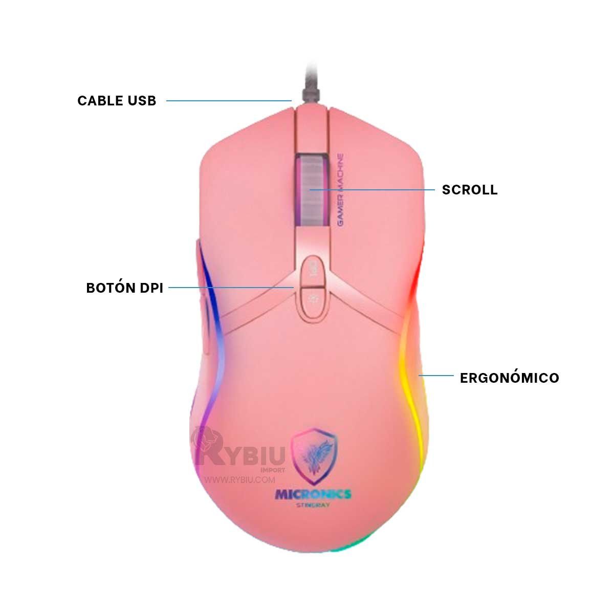 GENERICO - Cursor Gamer GM813 en Color Rosado Y+Post-it Adhesivos