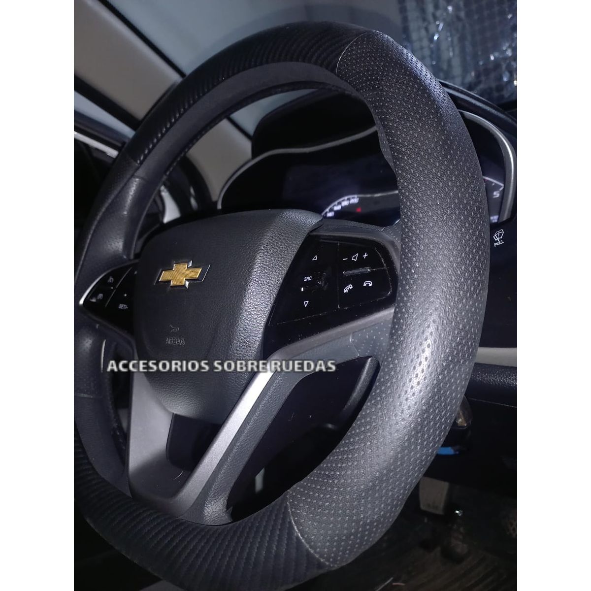 GENERICO - FUNDA DE TIMON DE CUERO TIPO D PARA CHEVROLET GROOVE - NEGRO