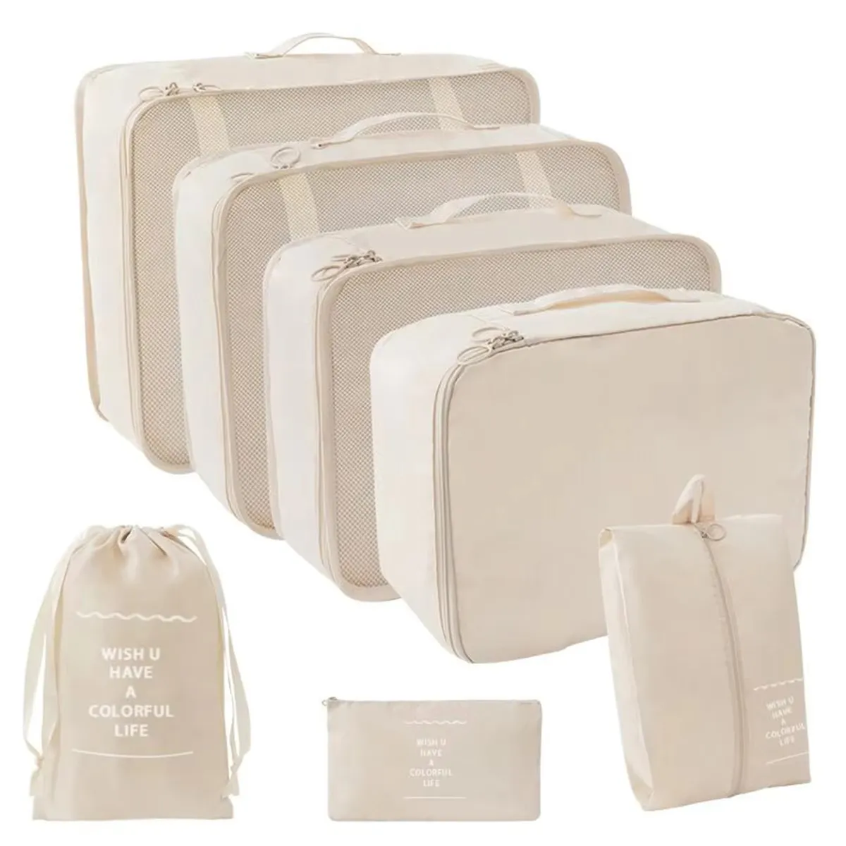 TRAVEL - Organizador para maleta Travel 7 piezas impermeable - Beige