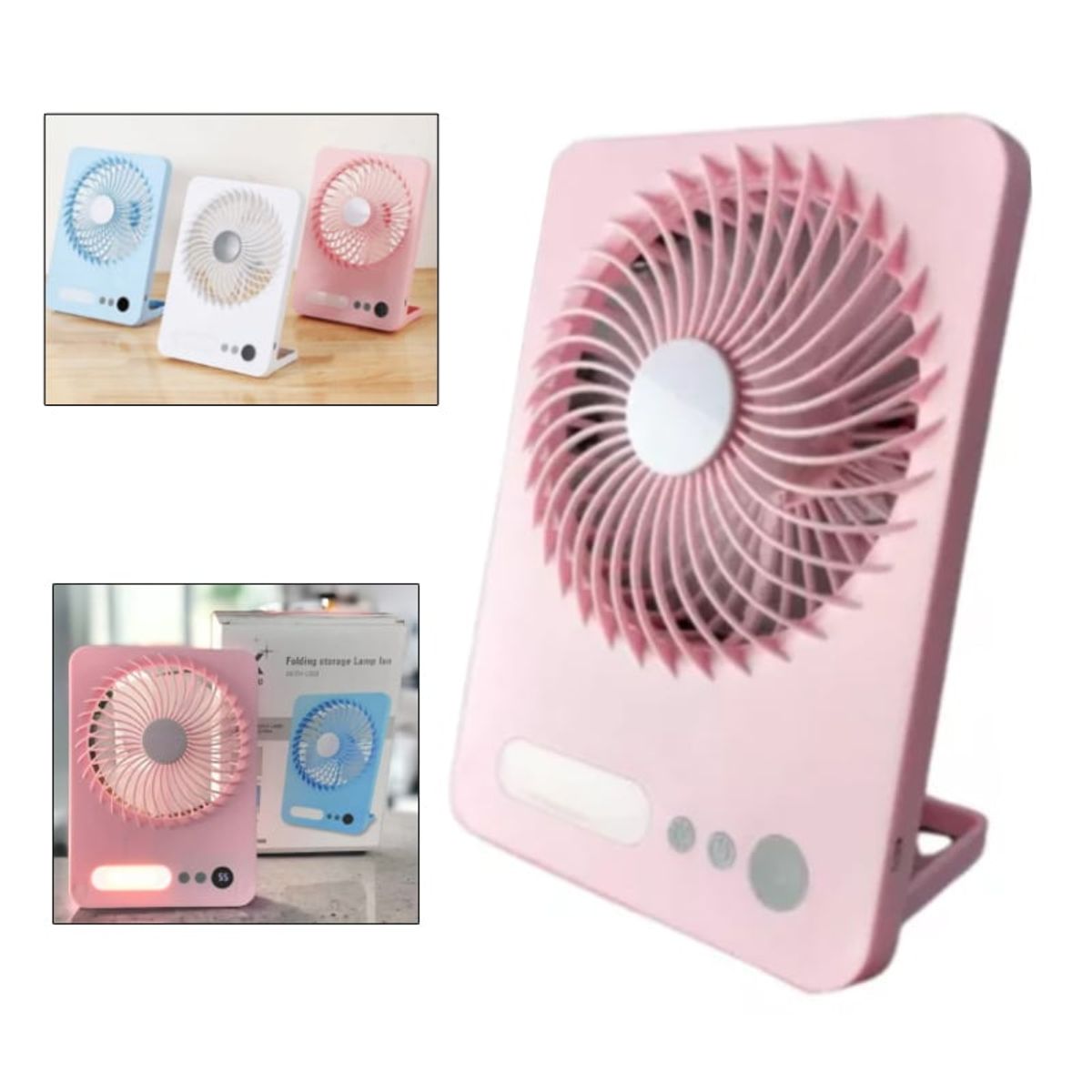 GENERICO - Ventilador con Lampara Portátil Kawaii Silencioso Recargable Rosa