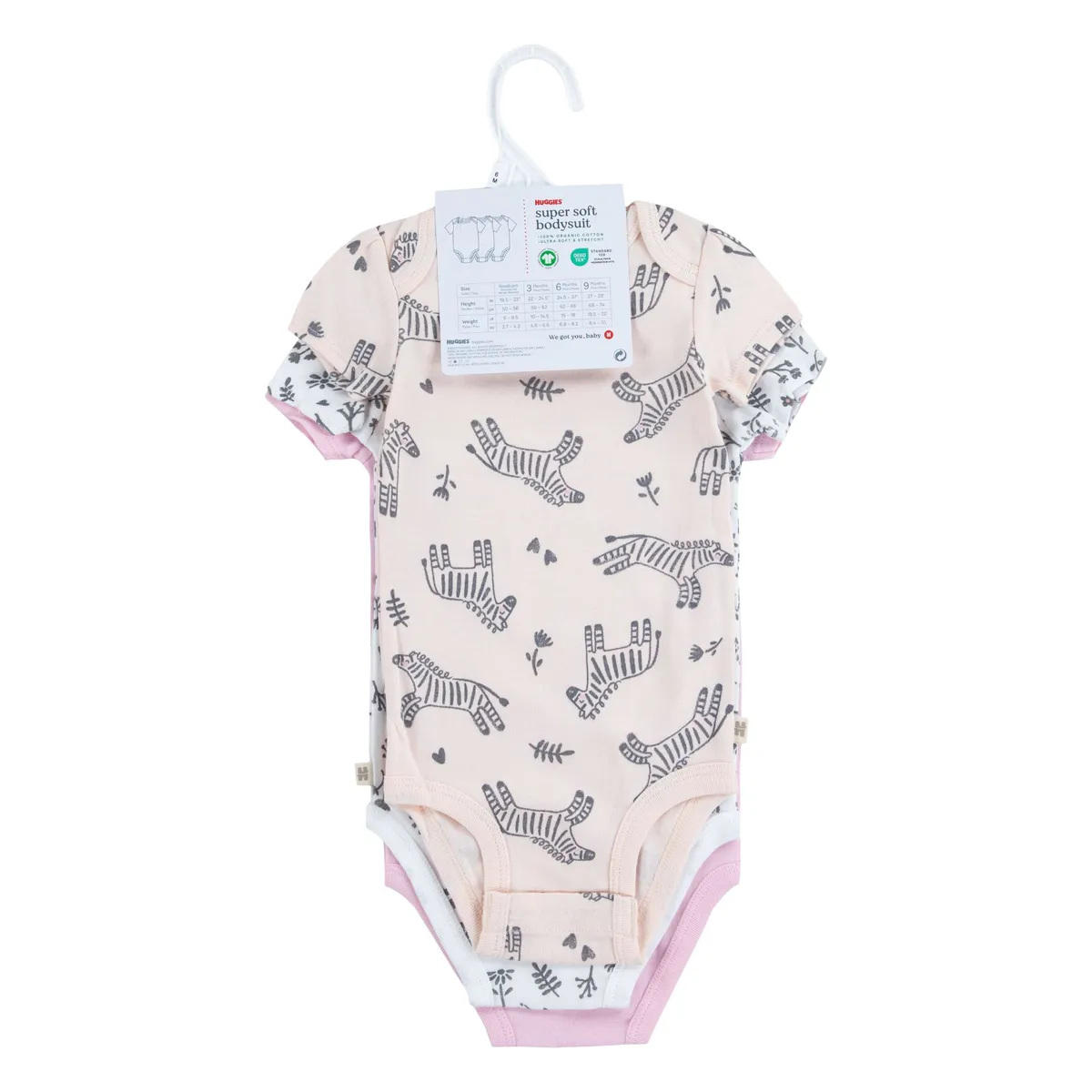 HUGGIES - Ropa de Bebé Huggies Pack de 3 Bodies Niña Zebra Rosada 0-3