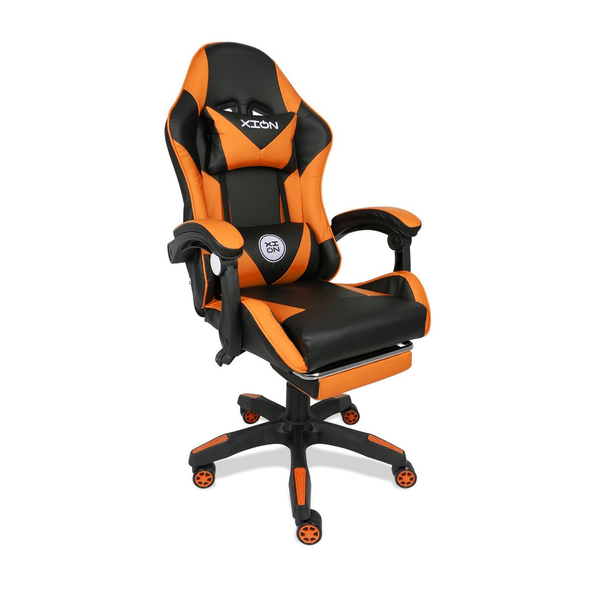 XION - SILLA GAMER ERGONÓMICA CON MASAJEADOR Y REPOSAPIÉS 135° TITAN NARANJA