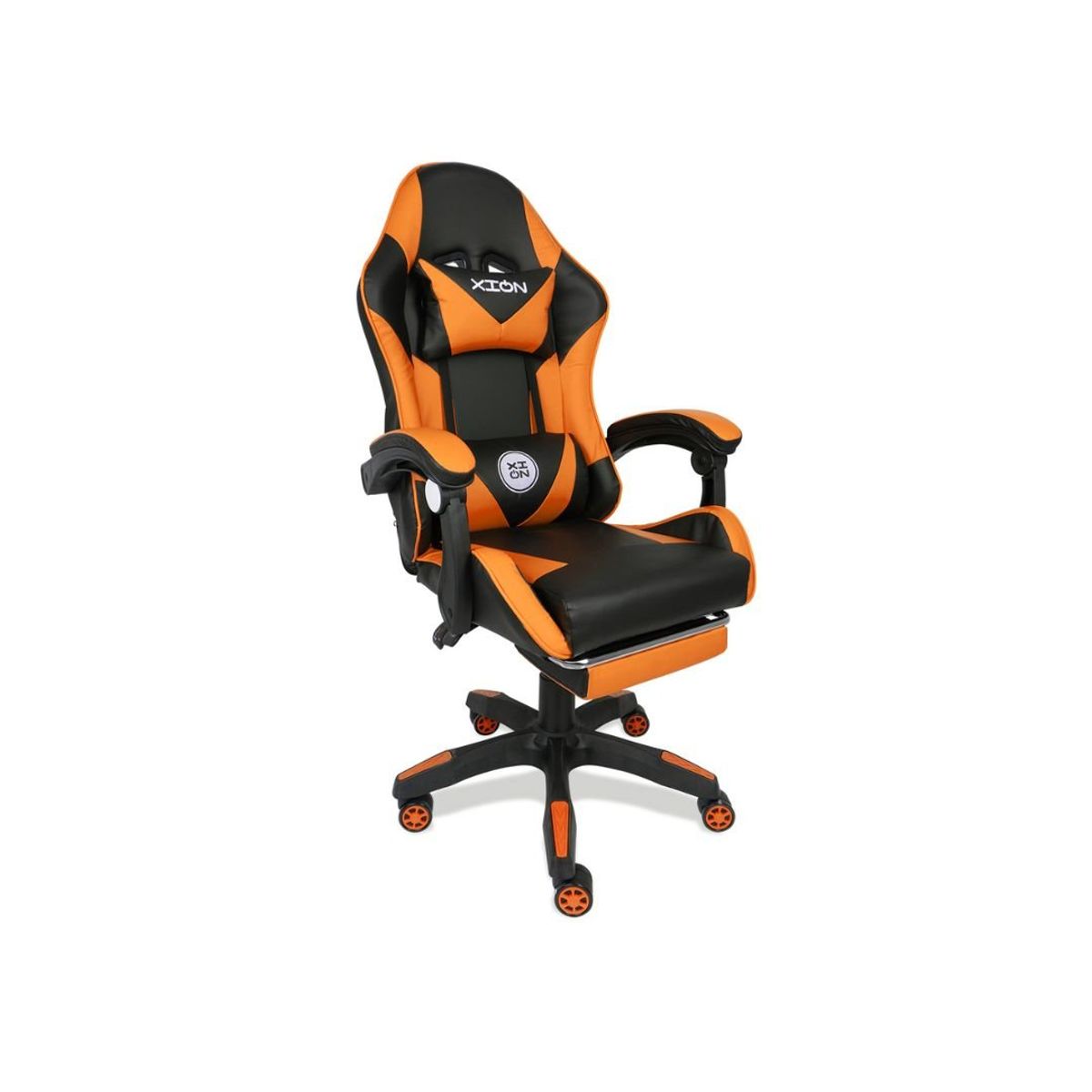 XION - SILLA GAMER ERGONÓMICA CON MASAJEADOR Y REPOSAPIÉS 135° TITAN NARANJA