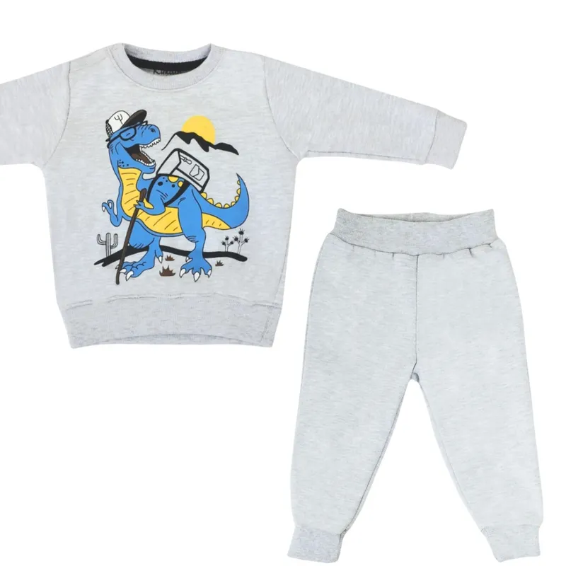 GENERICO - Conjunto Franela reactiva - 2 piezas - Dino - Plomo