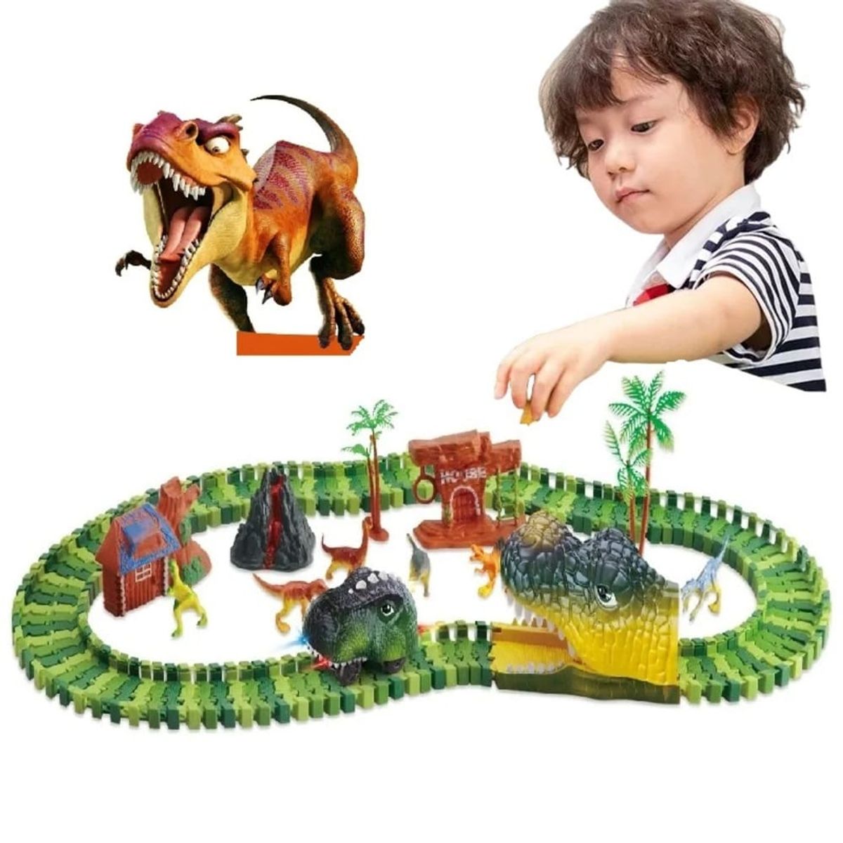 GENERICO - Pista Dinotrack Dinosaurio Luz LED Auto Navidad Genieka