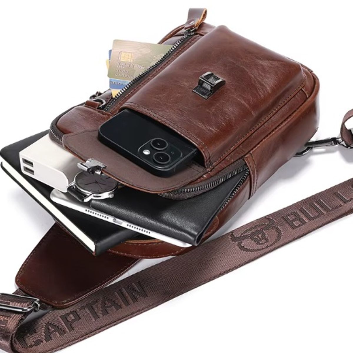 BULLCAPTAIN - Morral Pechera de cuero genuino bullcaptain marrón XB555