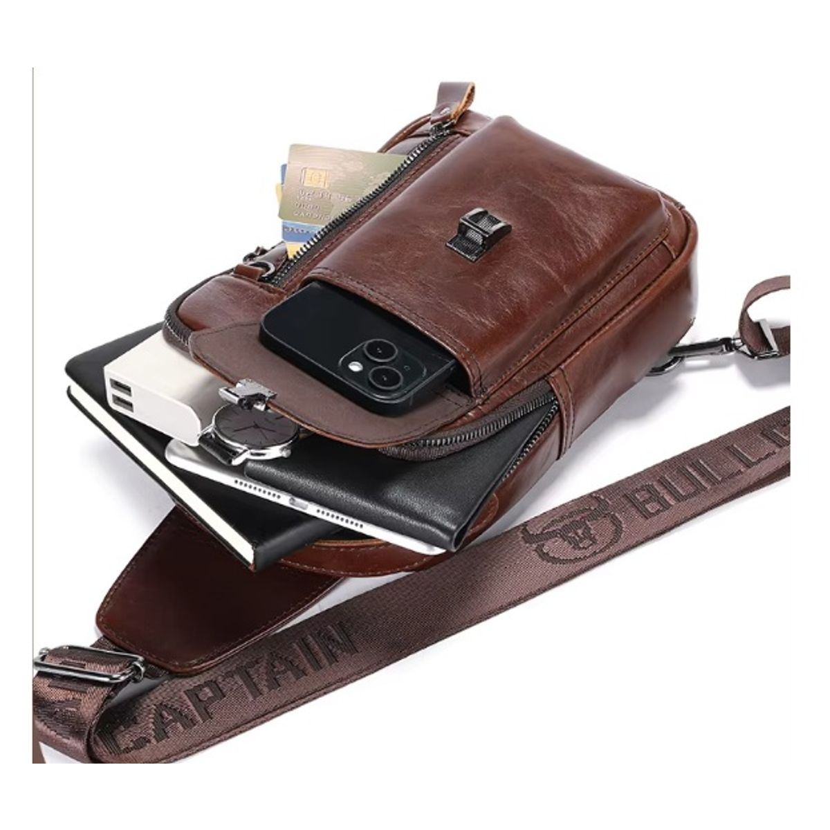 BULLCAPTAIN - Morral Pechera de cuero genuino bullcaptain marrón XB555