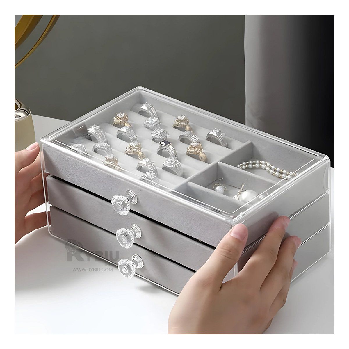 GENERICO - Joyero de 3 Divisiones Compacto en Plomo Y+Regalo Stickers