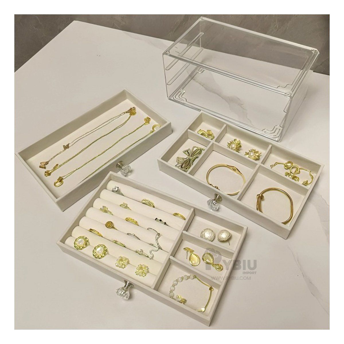 GENERICO - Guardajoyas Multiusos de 3 Niveles en Beige Y+Gift Stickers