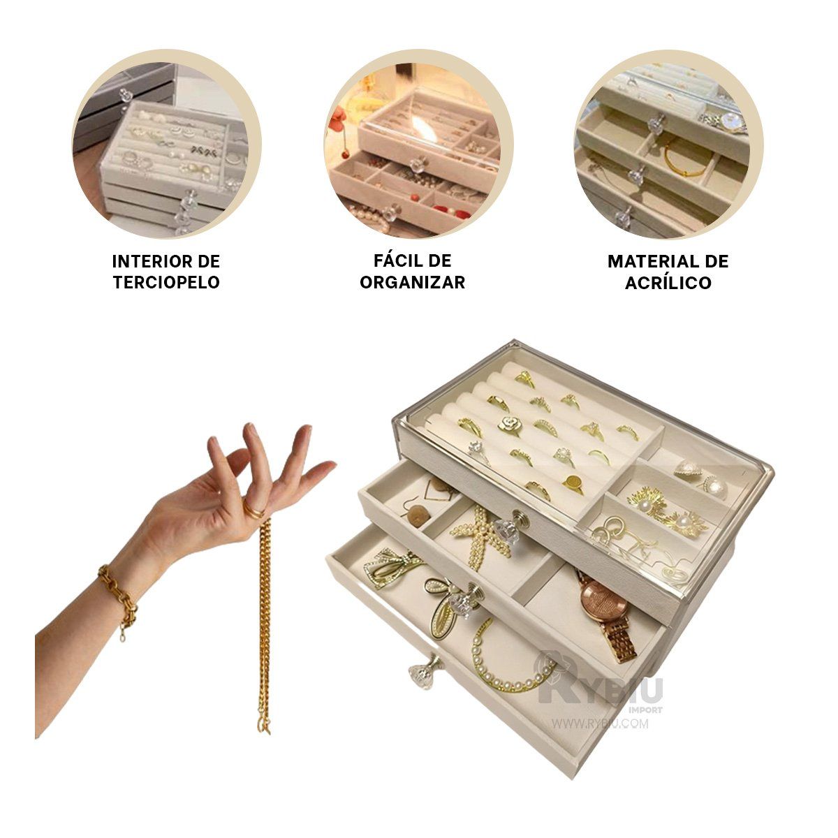 GENERICO - Joyero de 3 Niveles en Tonalidad Beige
Y+Regalo Agendita