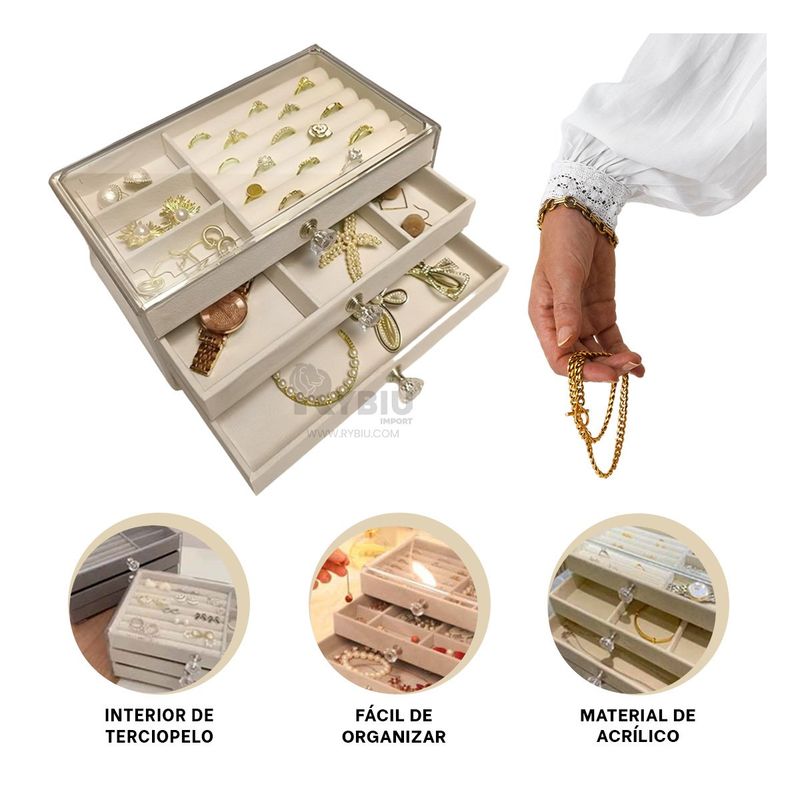 GENERICO - Guardajoyas Multiusos x3 en Color Beige Y+Agendita