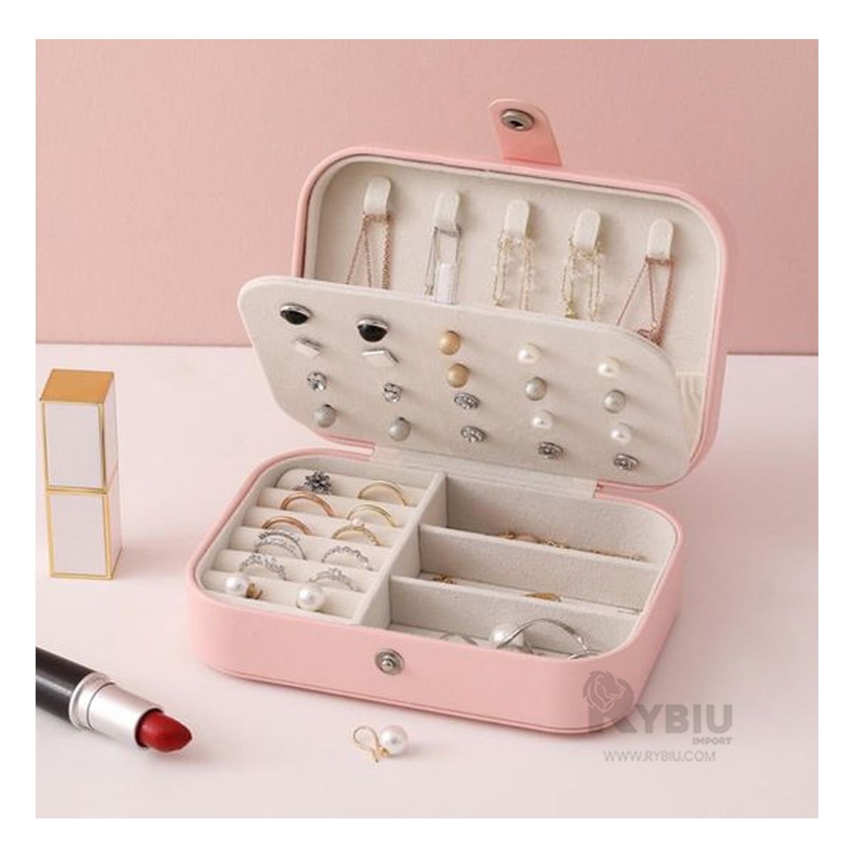 GENERICO - Joyero Multifuncional de Color Rosado Bebe Y+Papel de Regalo