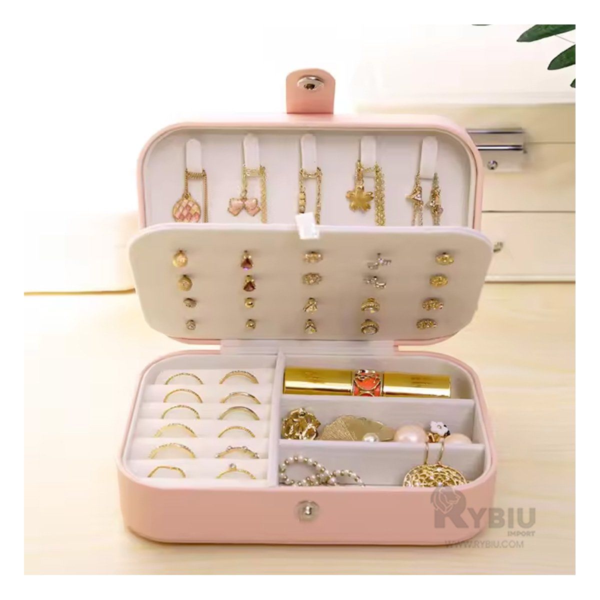 GENERICO - Joyero con Division Color Rosado Bebe Y+Papel de Regalo