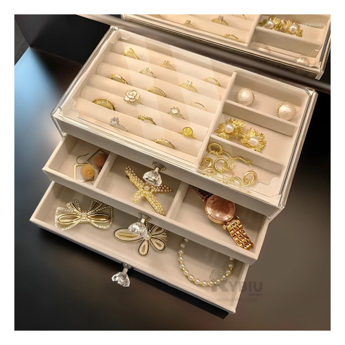 GENERICO - Joyero de 3 Niveles Interior Suave Beige Y+Papel de Regalo