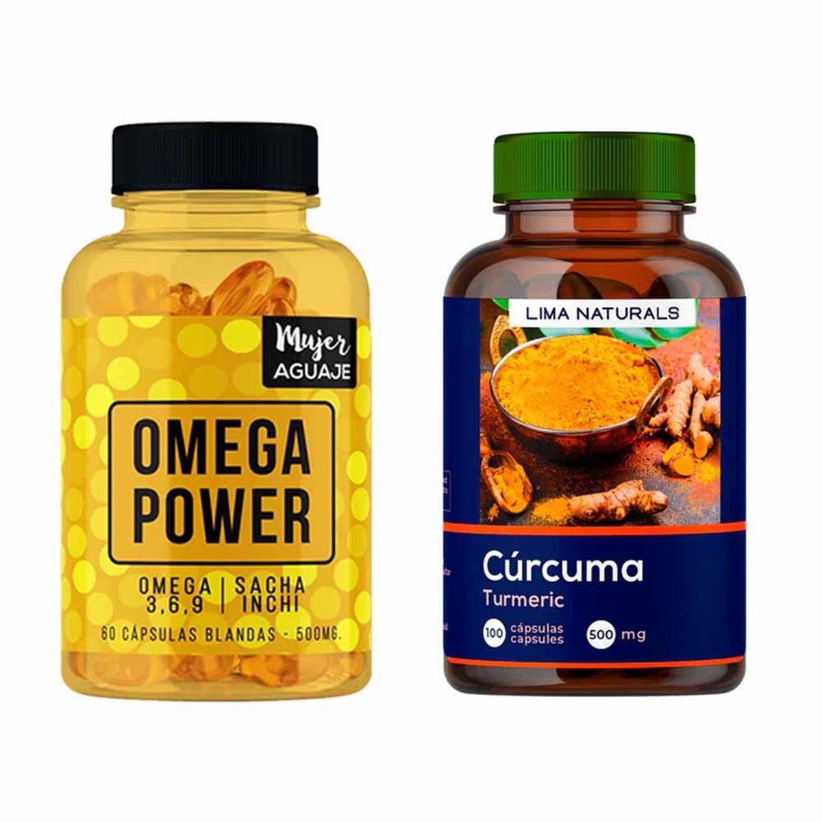 MUJER AGUAJE - Omega Power 60 Cápsulas + Cúrcuma 100 Cápsulas Lima Naturals