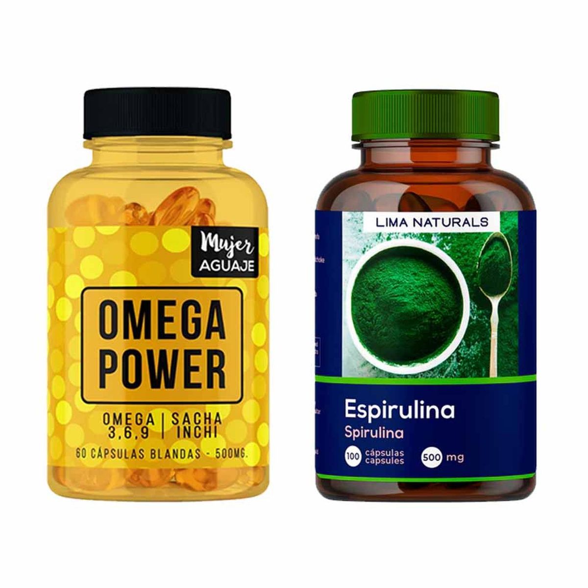 MUJER AGUAJE - Omega Power 60 Cápsulas + Espirulina 100 Cápsulas Lima Naturals