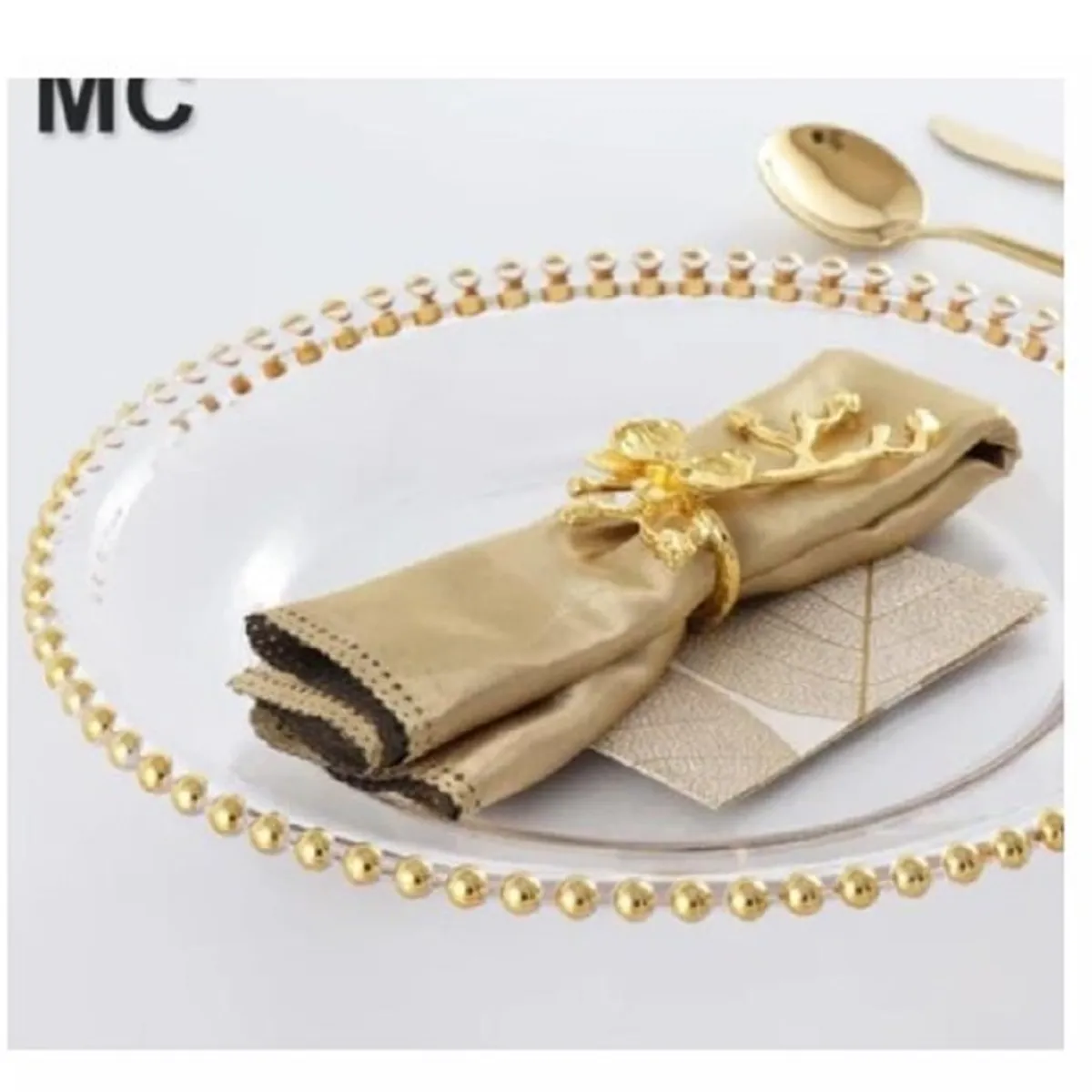 GENERICO - PLATO DE SITIO DE VIDRIO CON BORDES DORADOS PREMIUM