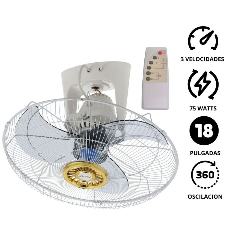DIORE - Ventilador techo Diore MWF 1881 con Control Remoto Timer Blanco