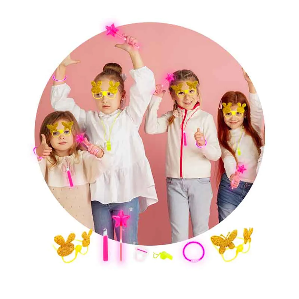 GENERICO - Cotillón Año Nuevo para 4 NIÑAS, incluye 24 pzas