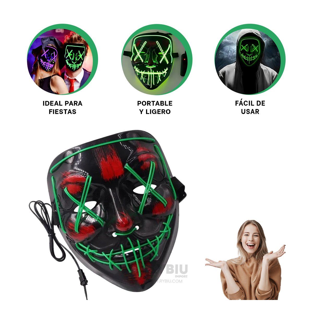 GENERICO - Antifaz para Hallowen en Color Verde Y+Envoltorio de Regalo