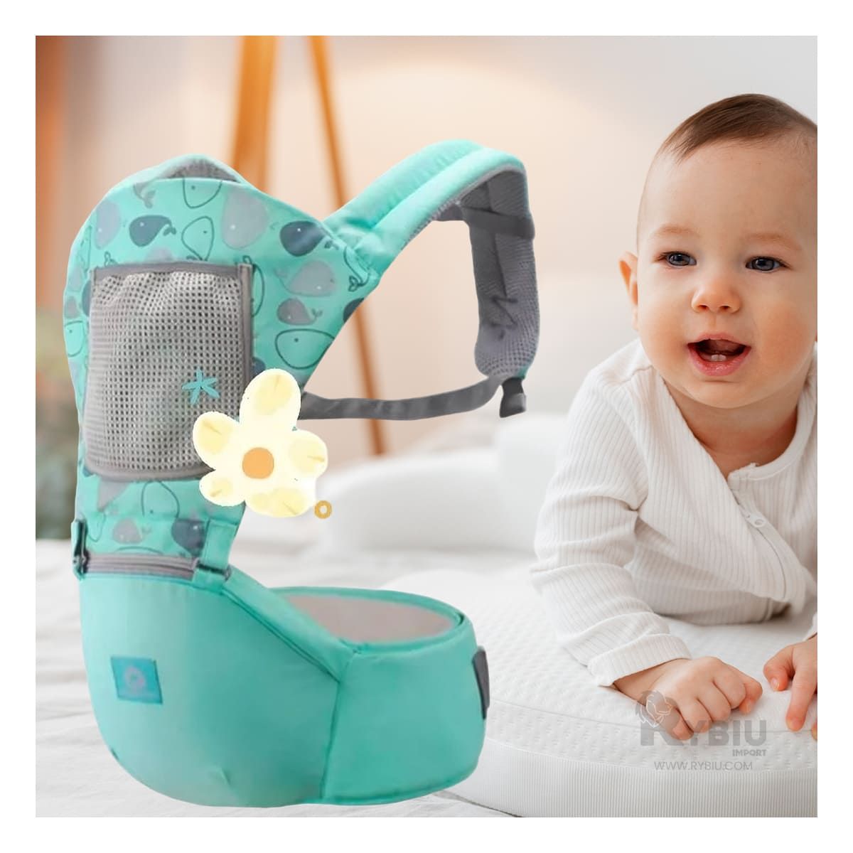 GENERICO - Morral Tierno de Ballenita Verde Y+Banderitas Adhesivas