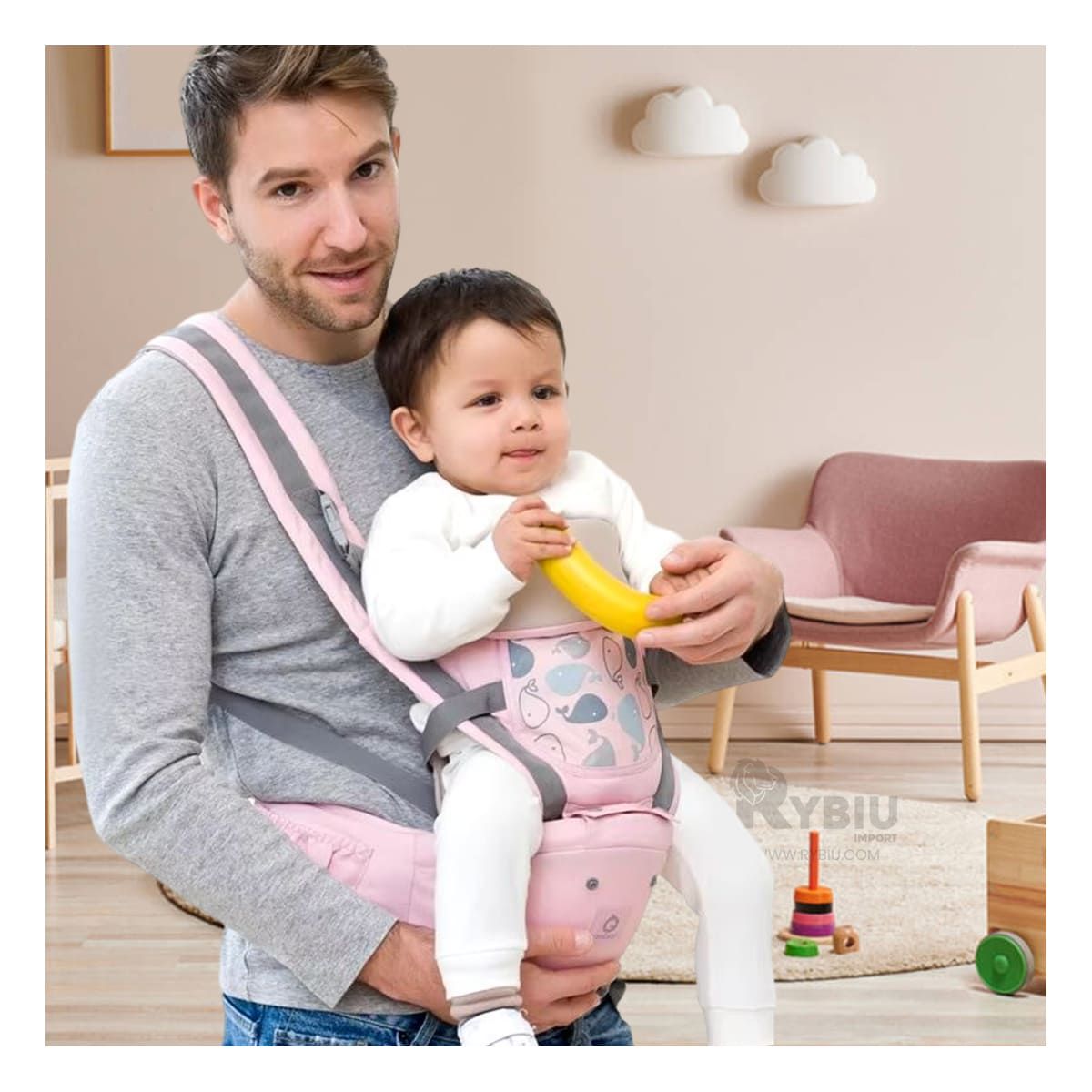 GENERICO - Canguro para Bebe 3 en 1 Estilo Ballenita de Color Rosado