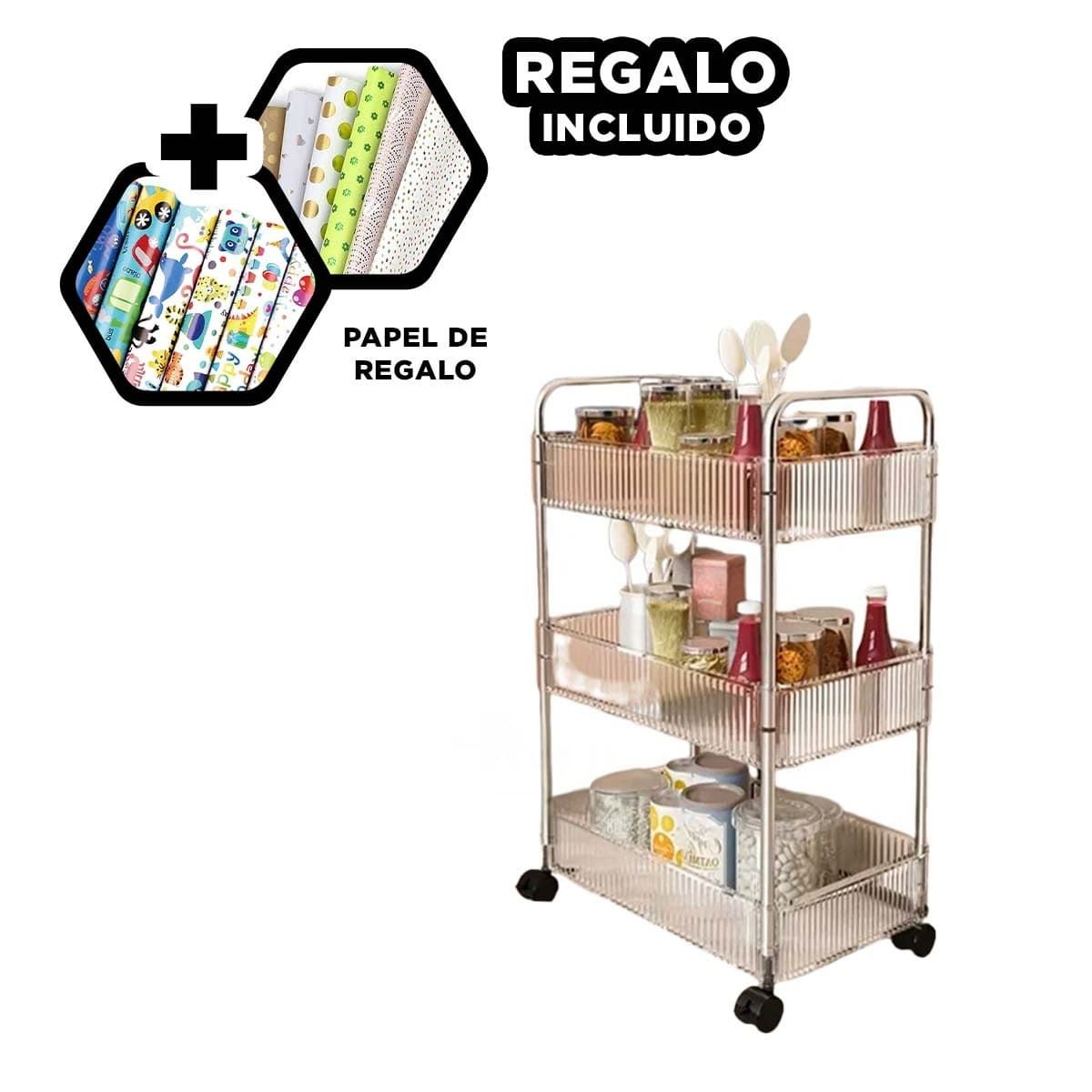 GENERICO - Carrito Multiuso Transparente de 3 Niveles Y+Papel de Regalo