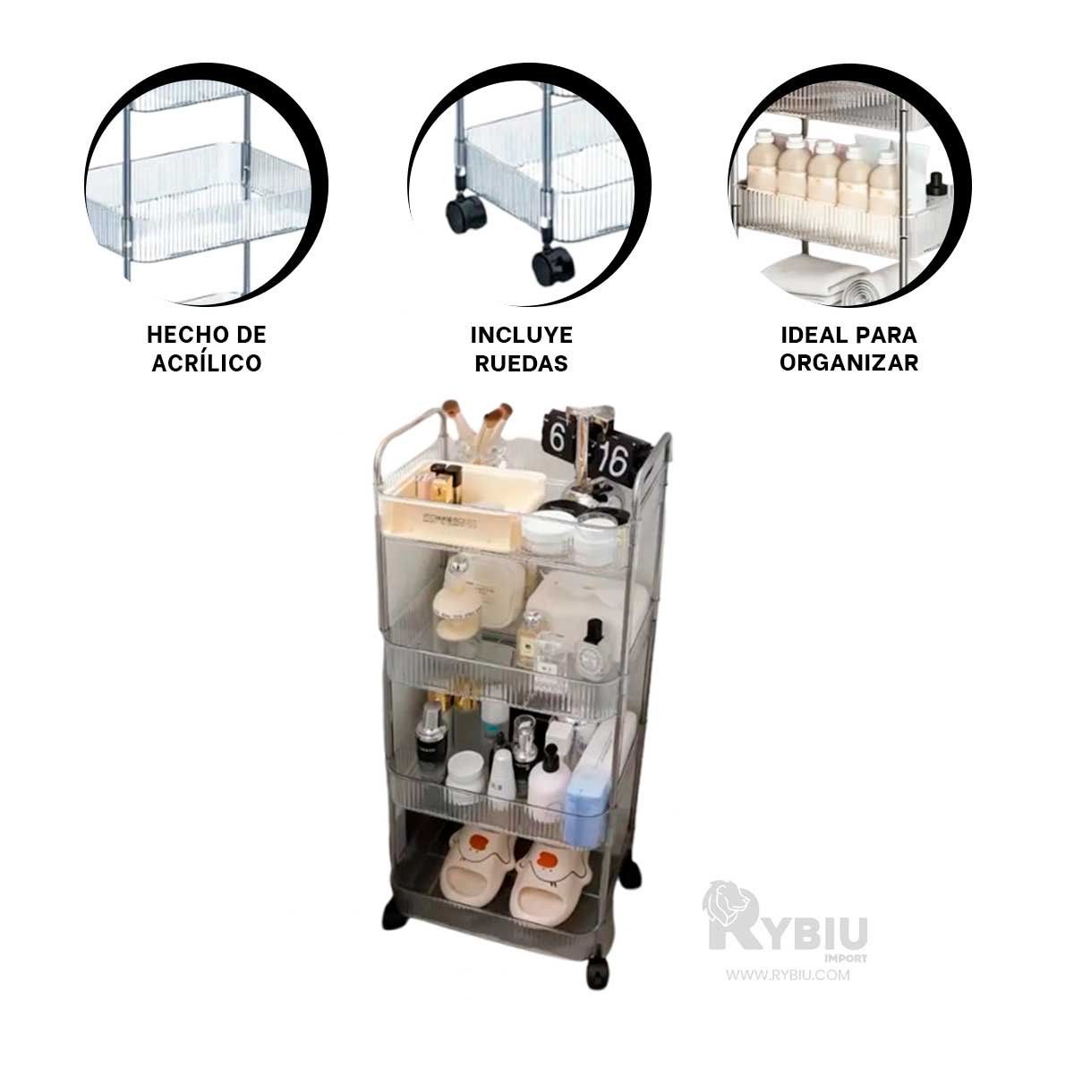 GENERICO - Carrito con Asas Transparente de 4 Niveles Y+Regalo Agendita