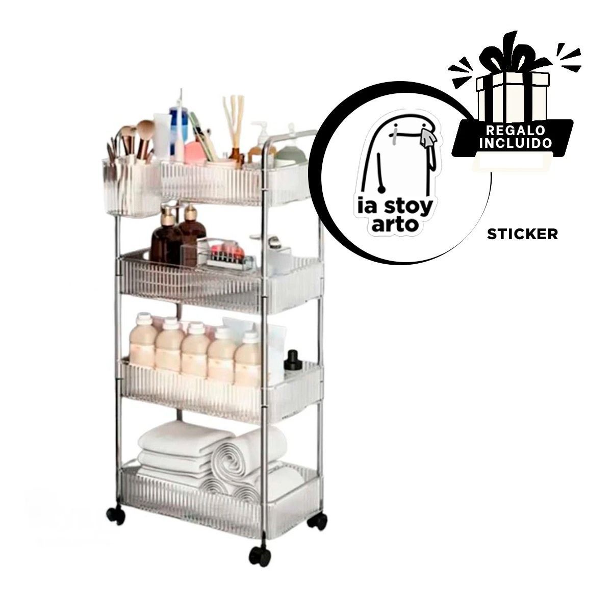 GENERICO - Carrito de Almacenamiento de 4 Niveles Y+Regalo Stickers