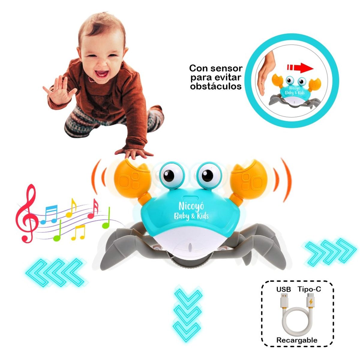 KIDS - Cangrejo Bailarín Recargable con Luces y Música - Celeste