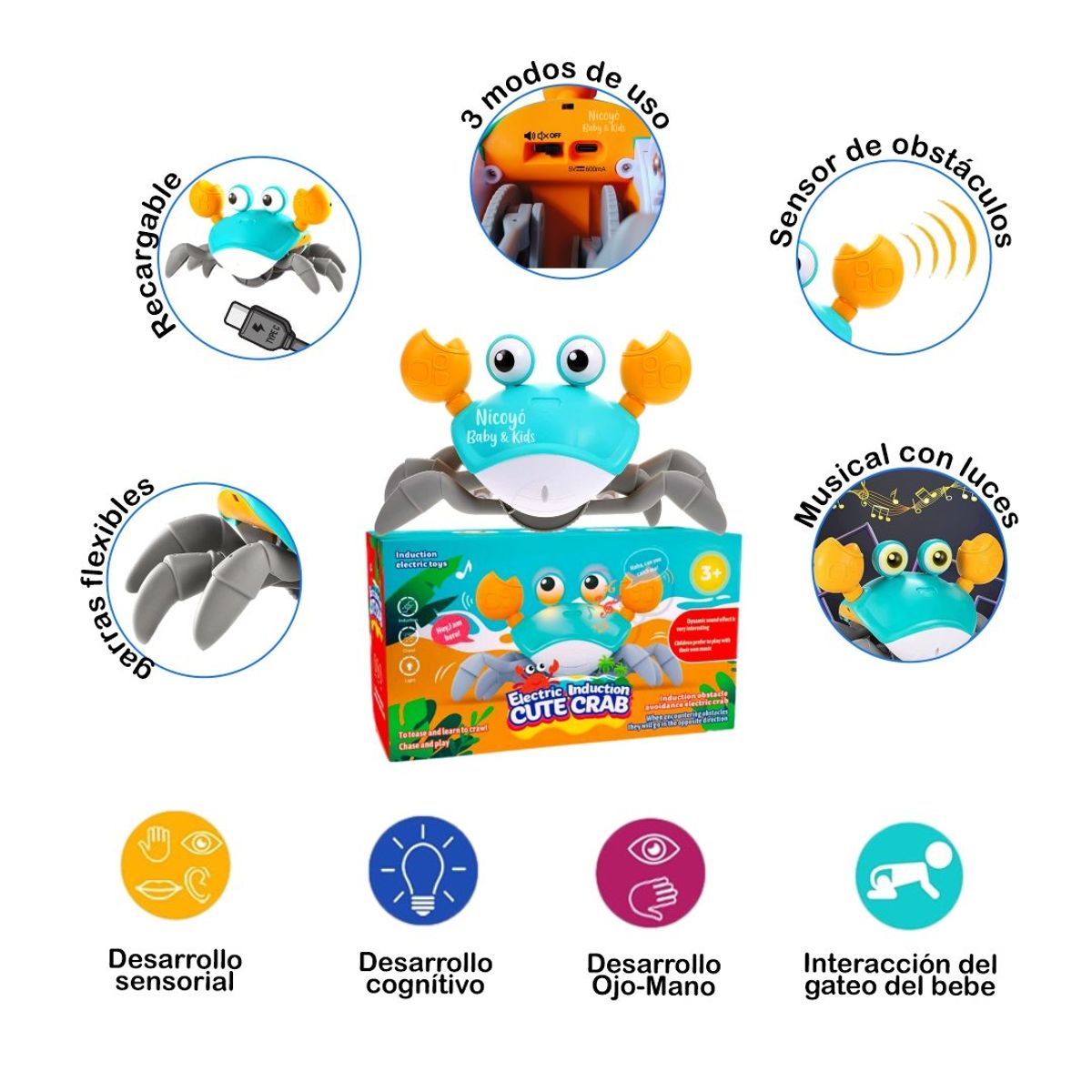 KIDS - Cangrejo Bailarín Recargable con Luces y Música - Celeste