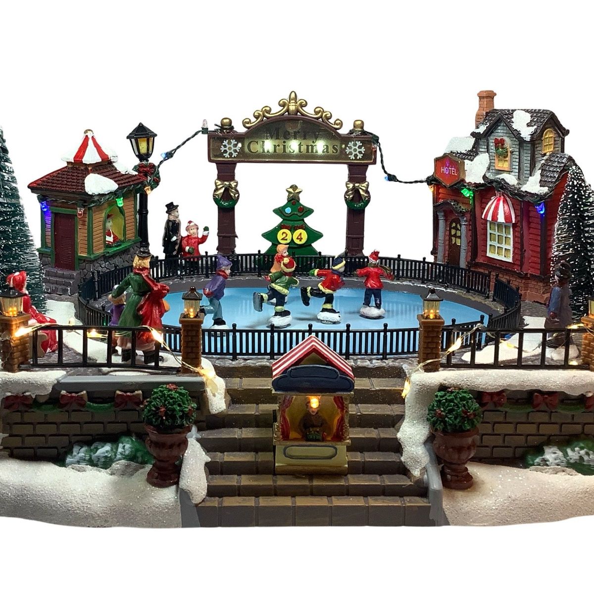 GENERICO - Villa navideña con pista de nieve 5 muñecos estilo europeo