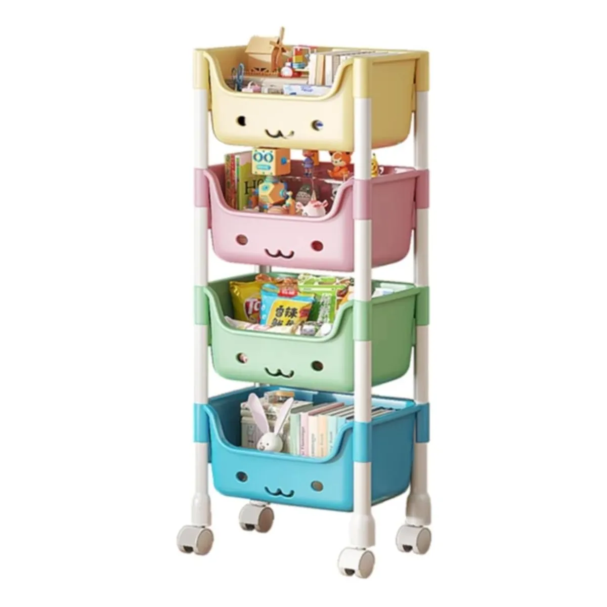 GENERICO - Organizador Estante Multifuncion Kawai Niños de 4 Niveles con Ruedas