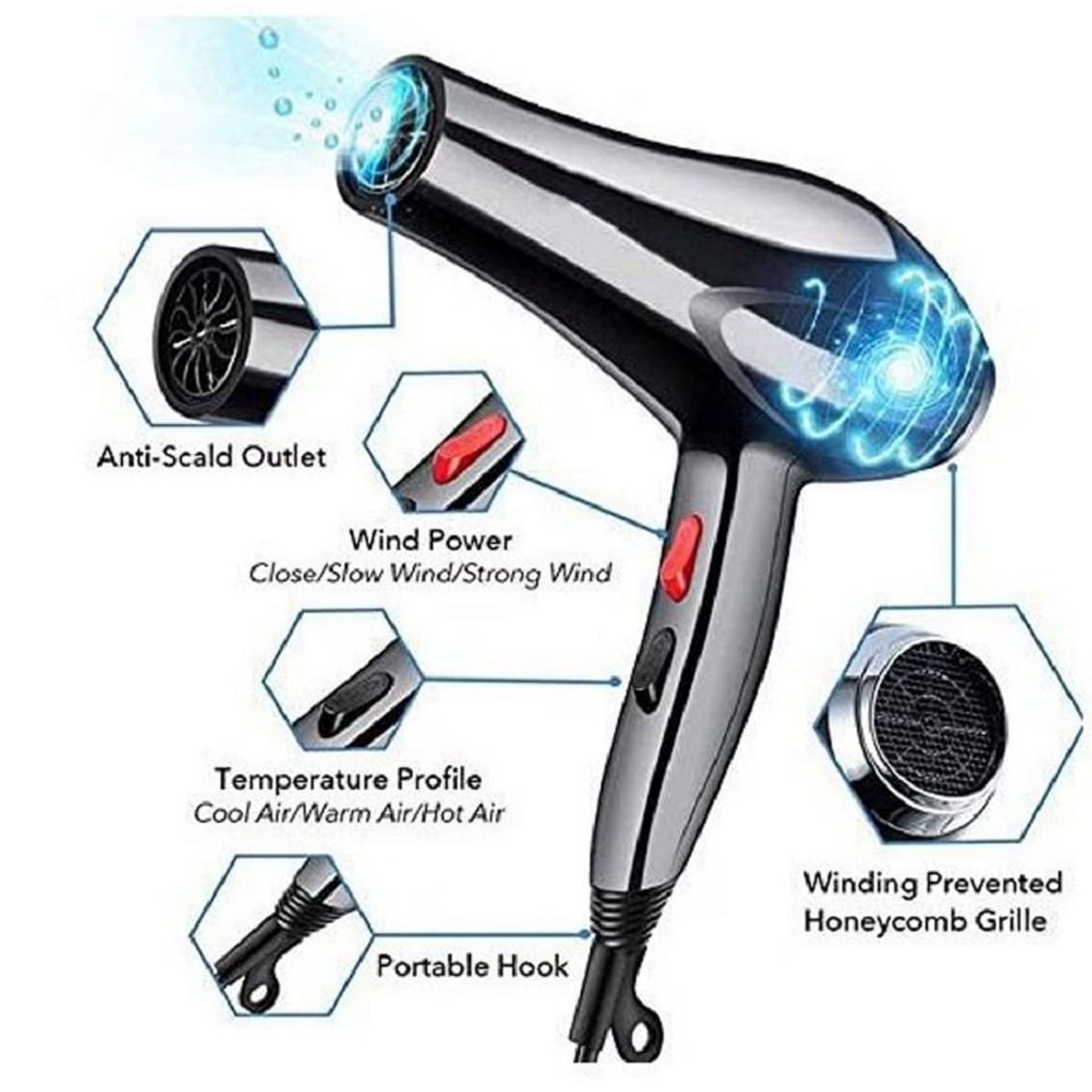 GENERICO - Secadora de Cabello 5000 watts Aire Frío Caliente con Accesorios