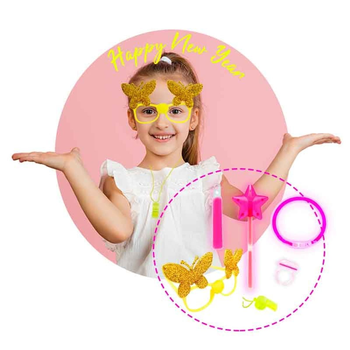 GENERICO - Cotillón Año Nuevo para 2 NIÑAS y 2 Niños, incluye 24 pzas