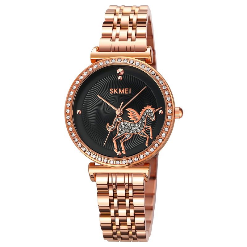 SKMEI - RELOJ SKMEI 1686 ORO ROSA FONDO NEGRO CORREA ACERO