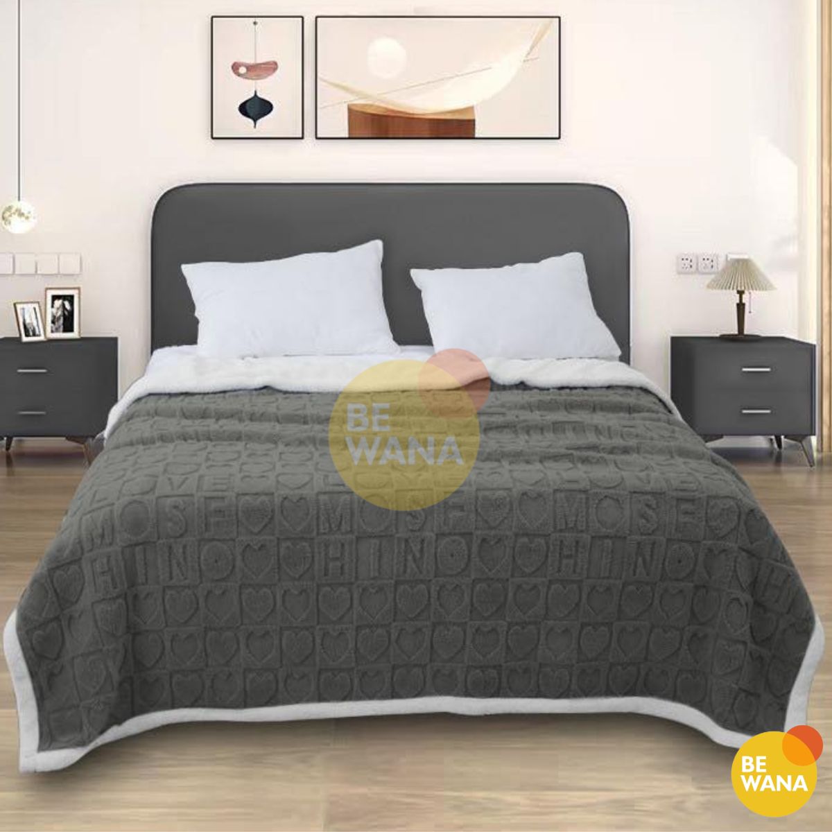 CASATEX - Manta Antialérgica SHERPA HEART 3D 2PLAZAS Dark Gray