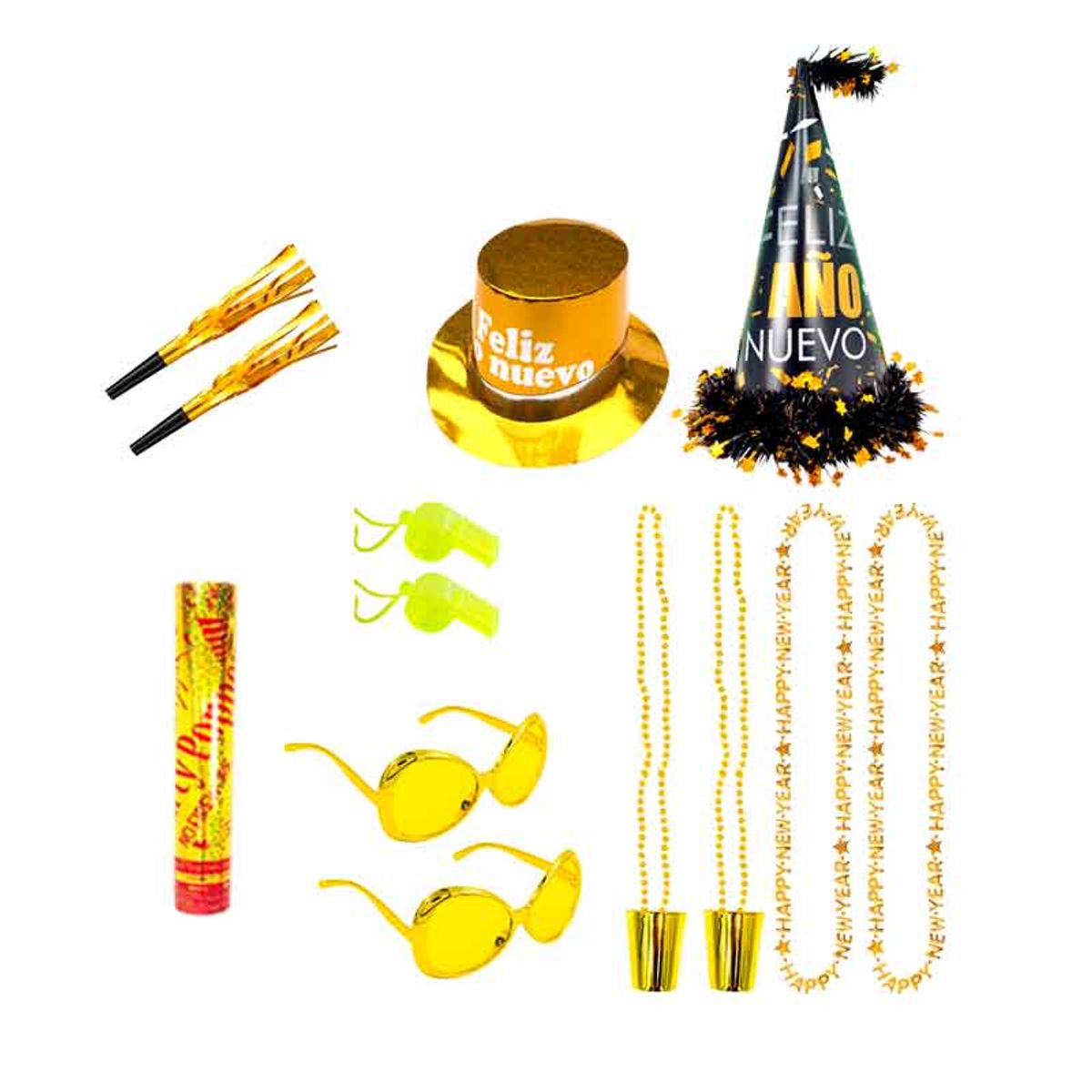 GENERICO - Cotillón Año Nuevo para 4 Adultos, incl 13 pzas Mod A