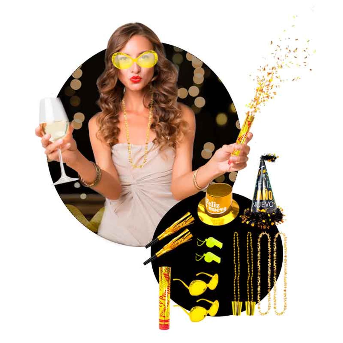 GENERICO - Cotillón Año Nuevo para 4 Adultos, incl 13 pzas Mod A