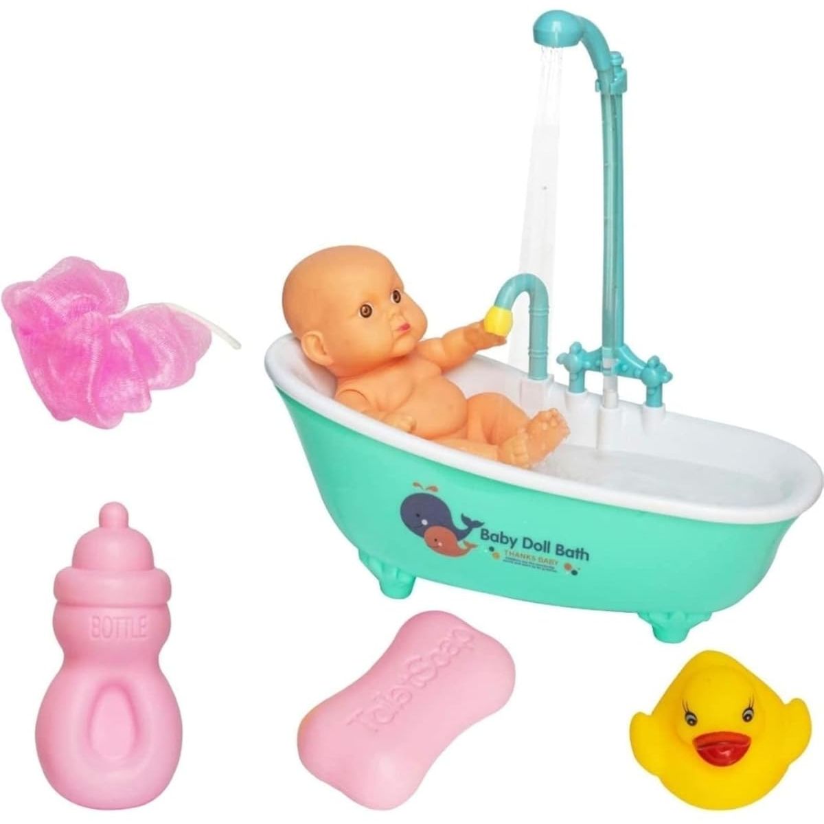 GENERICO - MUÑECA BEBE CON BAÑERA Y DUCHA REAL FUNCIONAL