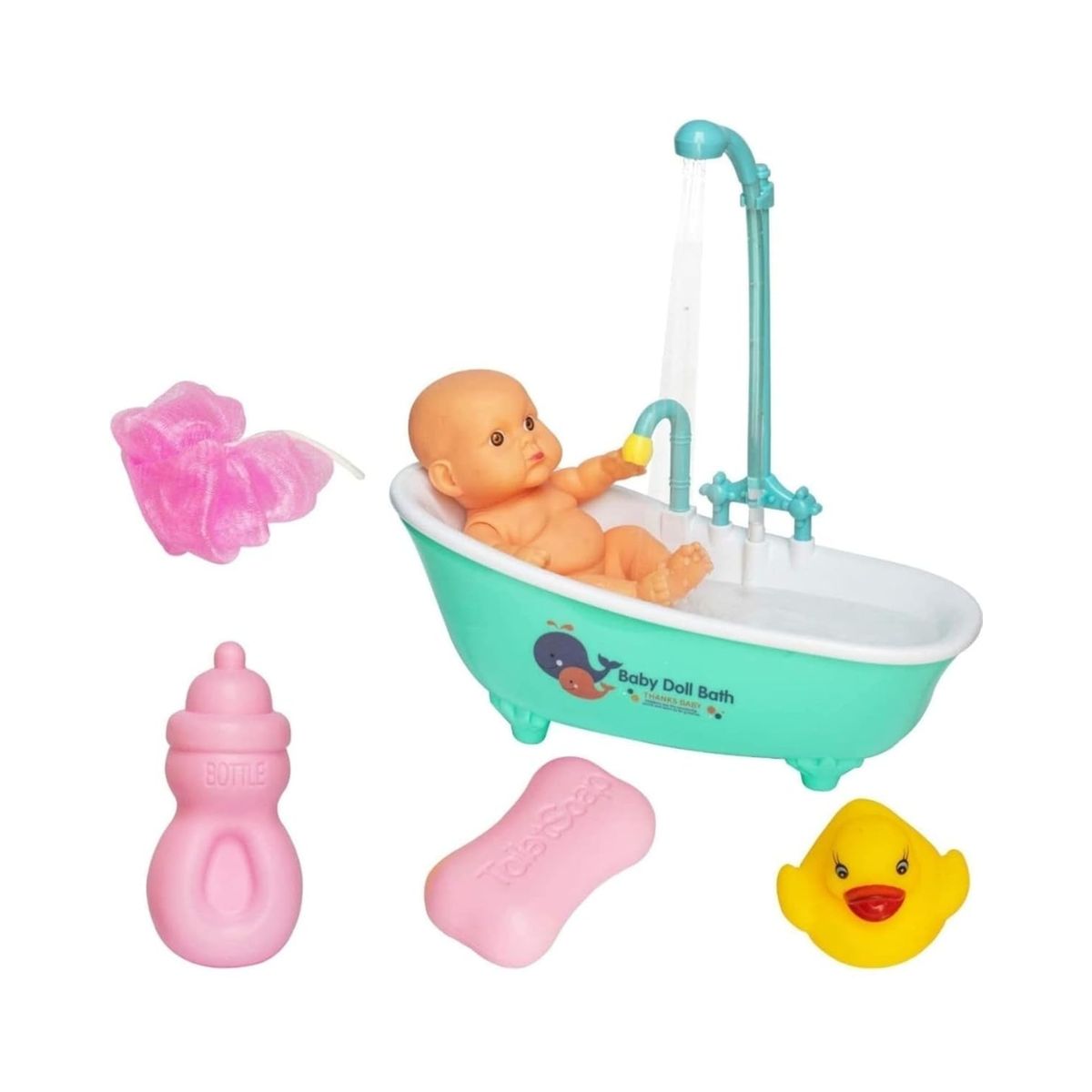GENERICO - MUÑECA BEBE CON BAÑERA Y DUCHA REAL FUNCIONAL