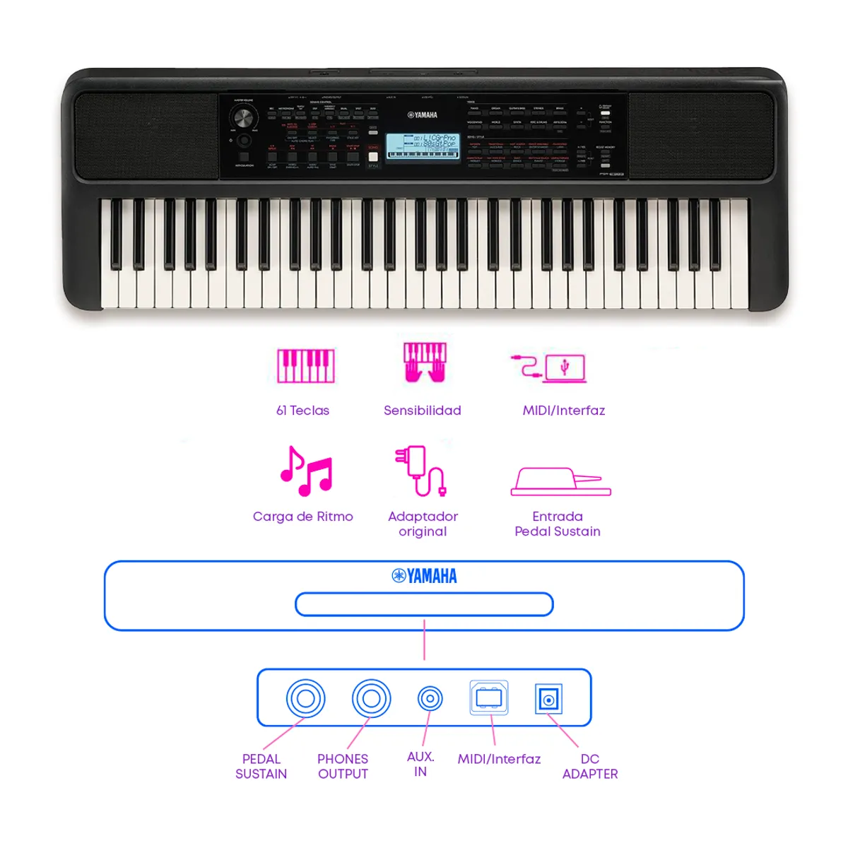 YAMAHA - TECLADO PSR-E383 PACK SENSIBLE - NUEVO MODELO