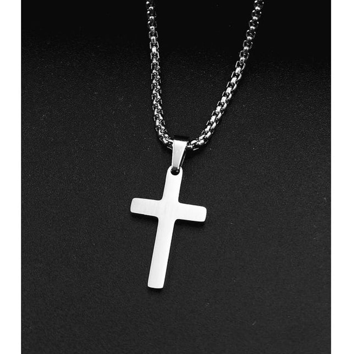 OEM - Collar Hombre Cruz Plana Mediana Acero Inoxidable Regala x SAN VALENTIN