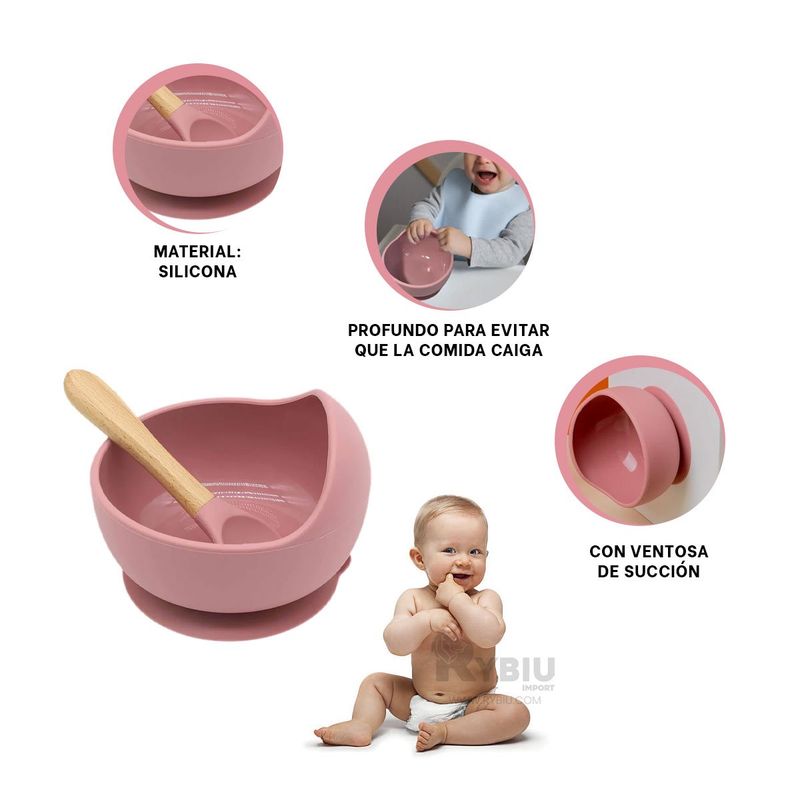 RYBIU IMPORT - Utensilios de Silicona para Bebe Rosa Oscuro Y+Gift Stickers