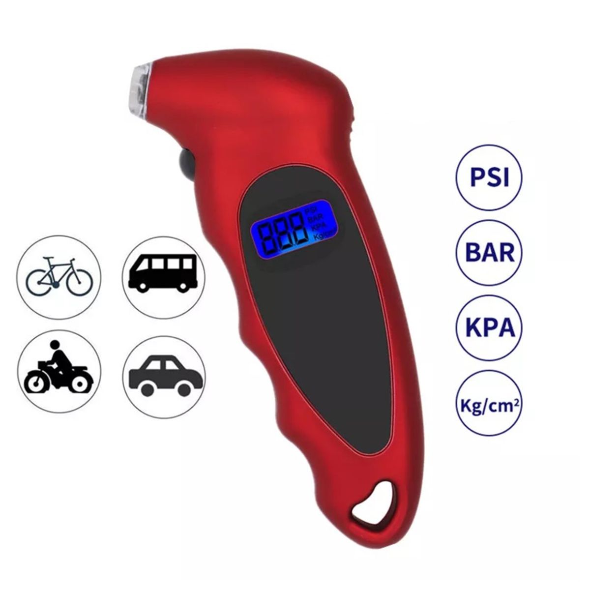 GENERICO - Medidor De Presión Digital Rojo Neumáticos Auto Camionetas