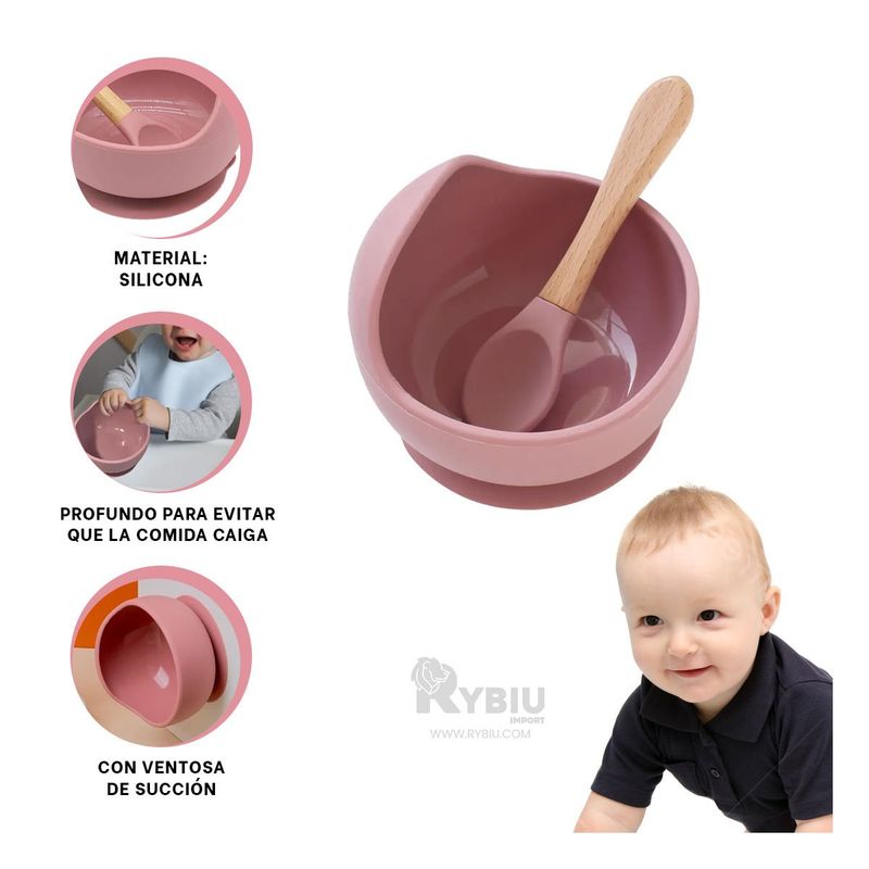 RYBIU IMPORT - Kit de Plato y Cuchara Rosa Oscuro Y+Banderitas Adhesivas