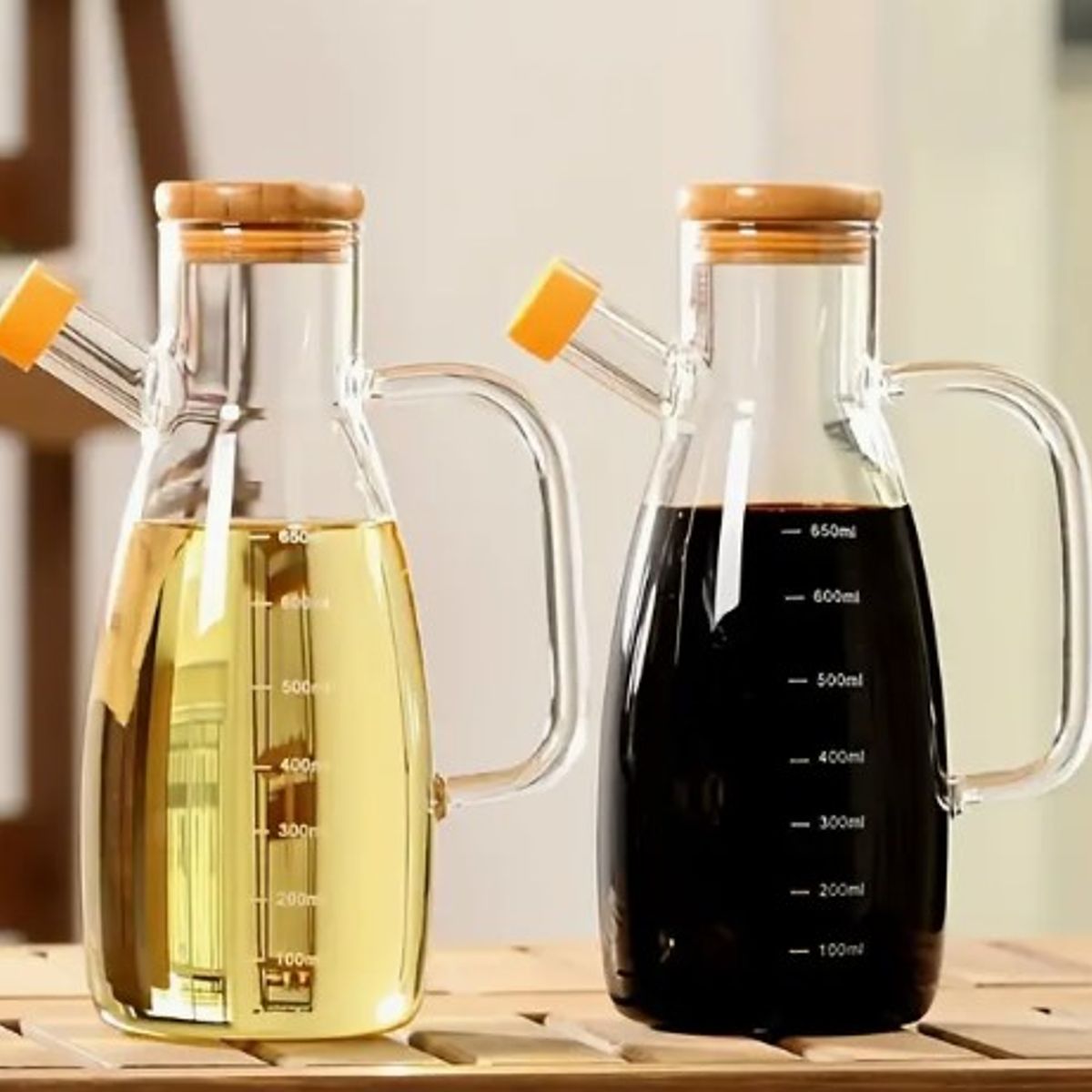 GENERICO - Dispensador de Aceite y Vinagre con tapa de bambu 1L