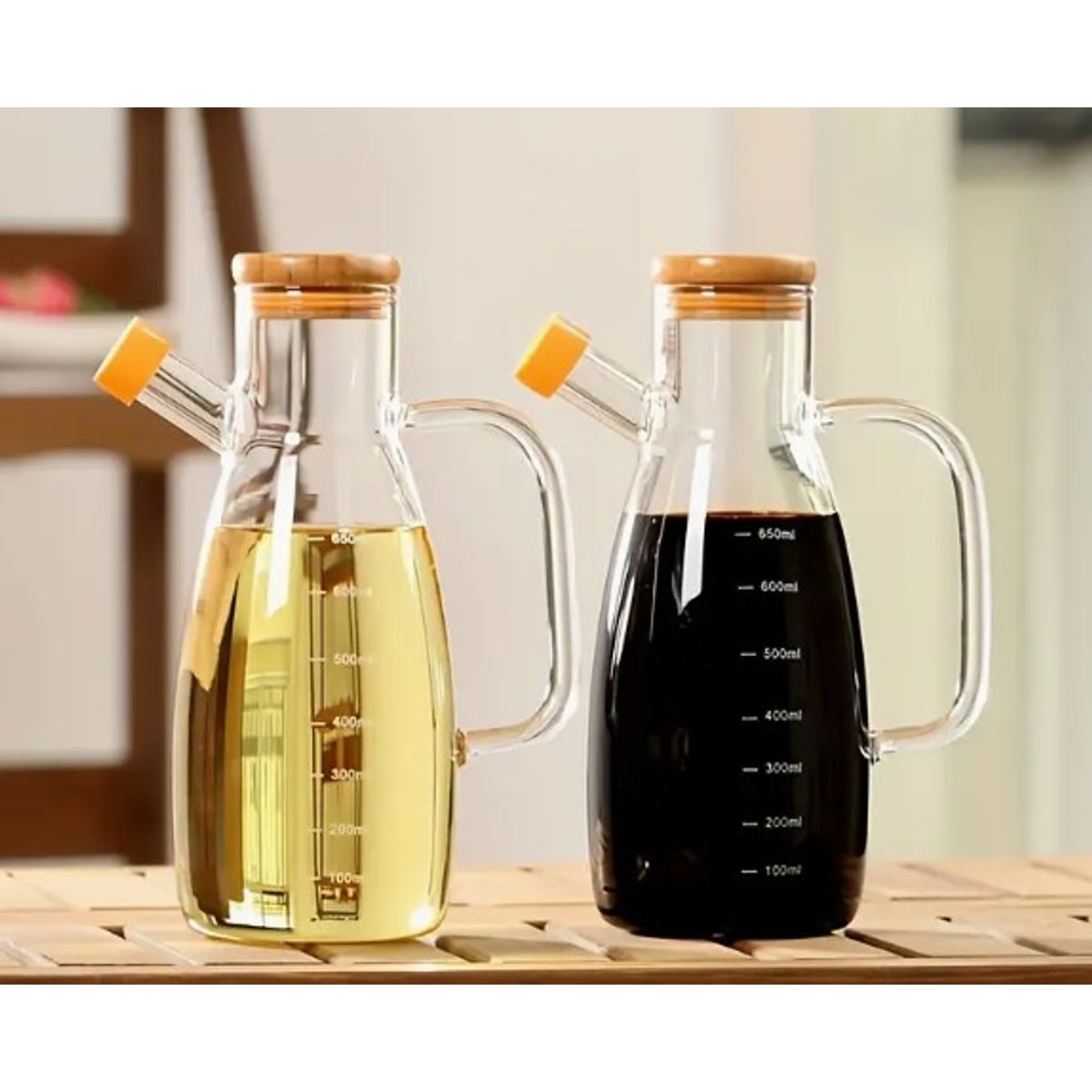 GENERICO - Dispensador de Aceite y Vinagre con tapa de bambu 1L